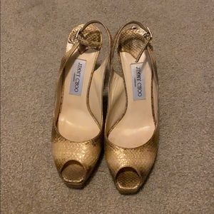 Jimmy Choo Snakeskin Peep toe Slingback Heels